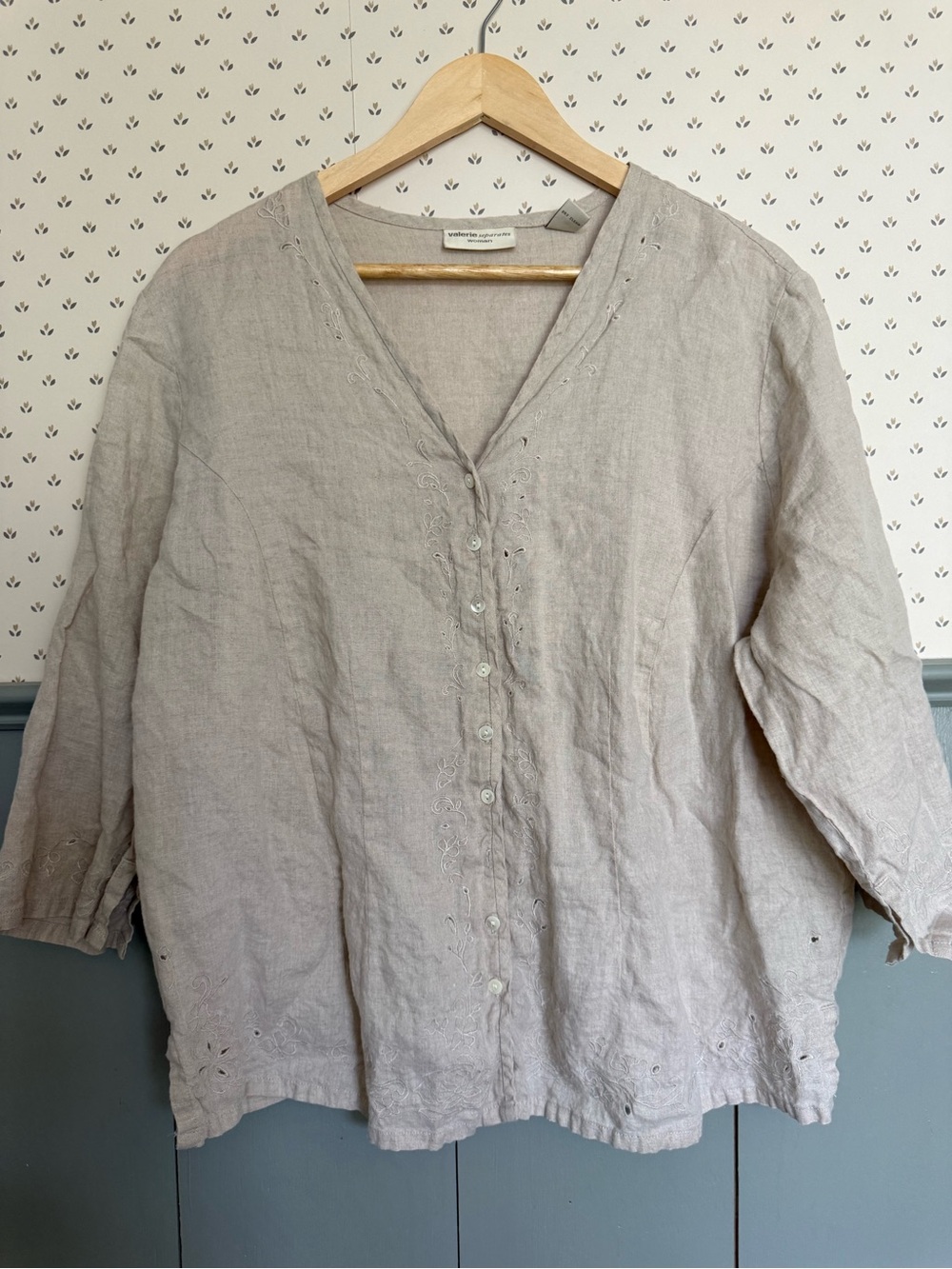 100% Linen Embroidered Floral Blouse